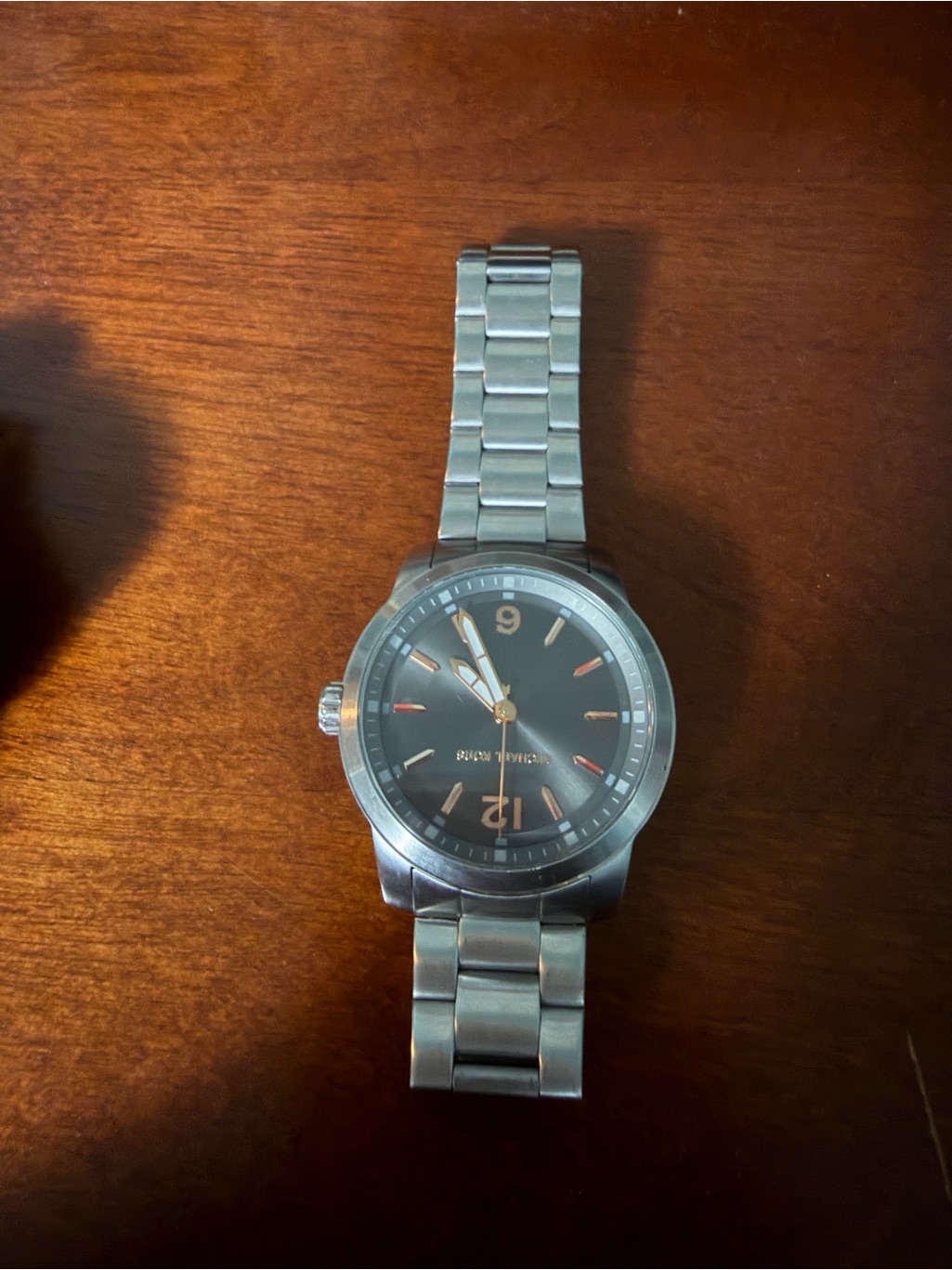 Michael Kors Stainless Steel Mens Watch With Black Dial And Rose Gold Accents